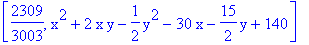 [2309/3003, x^2+2*x*y-1/2*y^2-30*x-15/2*y+140]